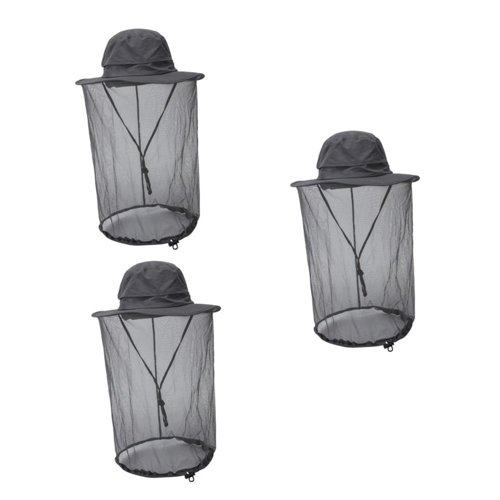 Happyyami 3pcs Outdoor -uv Fisherman Bucket Hat Face Covering Net for Sun Breathable Dark Grey Hat for Fishing Hiking and Camping