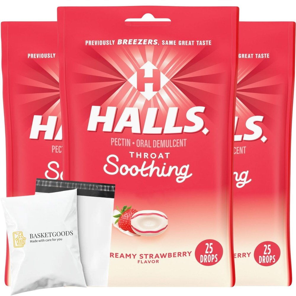 BASKETGOODS Throat Soothing Creamy Strawberry-Cough Drops for Throat (Formerly Fruit Breezers) 25ct, Set with Basket Goods Store (3)