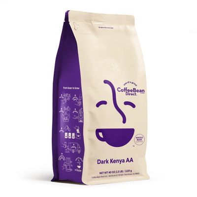 Coffee Bean Direct Dark Kenya AA, Whole Bean Coffee, Specialty Grade Coffee, Dark Roast, 2.5 Pound Bag (Pack of 1)