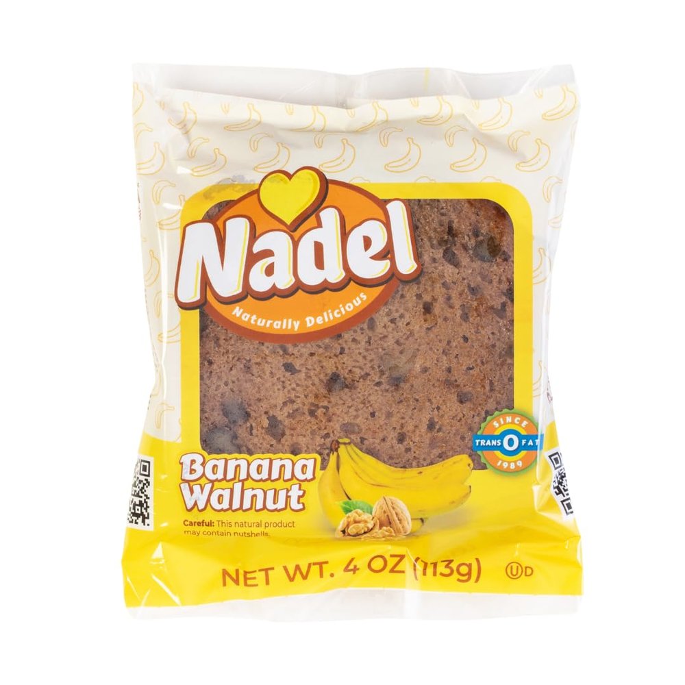 Nadel - Naturally Delicious Banana Nut bread, 16 Pack, Fresh Bananas, Crunchy Walnuts, Lunch snack breakfast bars Natural fresh brand, Cake Slices