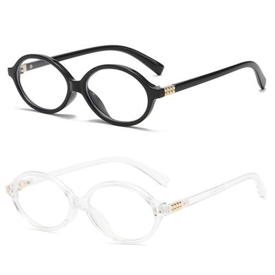2Pack Retro Oval Reading Glasses for Men Women 90s Style Blue Light Blocking Nerd Eyeglasses (black/clear, 1.0, x)