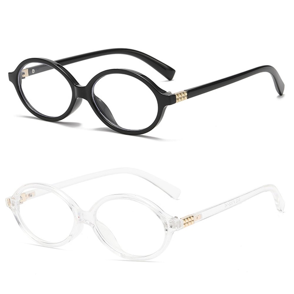 2Pack Retro Oval Reading Glasses for Men Women 90s Style Blue Light Blocking Nerd Eyeglasses (black/clear, 1.0, x)