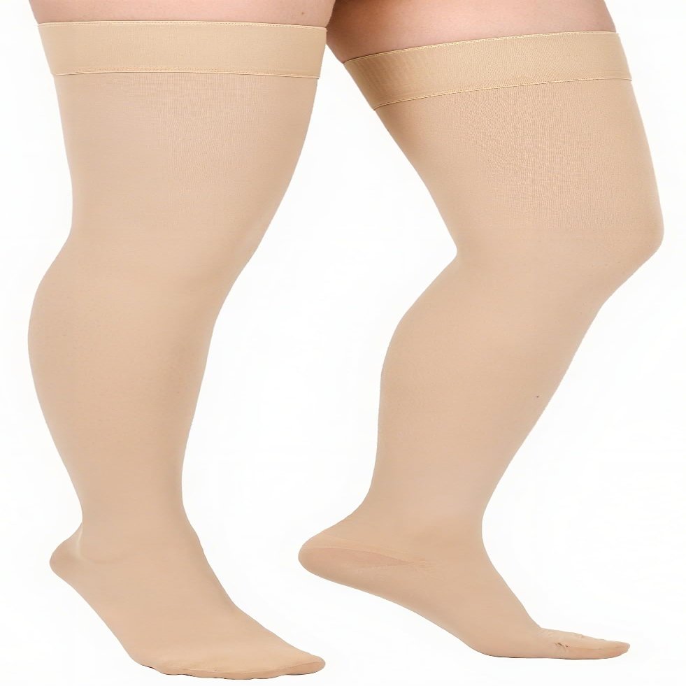 20-30 mmHg Compression Stockings for Women & Men, Graduated Compression Thigh High Compression Socks for Varicose Veins, Medical Support Hose for Pregnant, Teacher, Doctor ( 1 Pair, Beige, 3X-L)