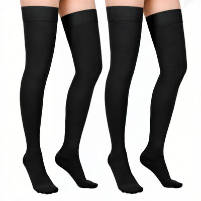 20-30 mmHg Compression Stockings for Women & Men, Graduated Compression Thigh High Compression Socks for Varicose Veins, Medical Support Hose for Pregnant, Teacher, Doctor (2 Pair, Black,XX-L)