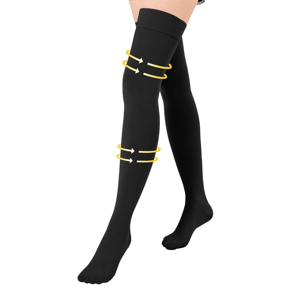 20-30 mmHg Compression Stockings for Women & Men, Graduated Compression Thigh High Compression Socks for Varicose Veins, Medical Support Hose for Pregnant, Teacher, Doctor ( 1 Pair, Black, 3X-L)