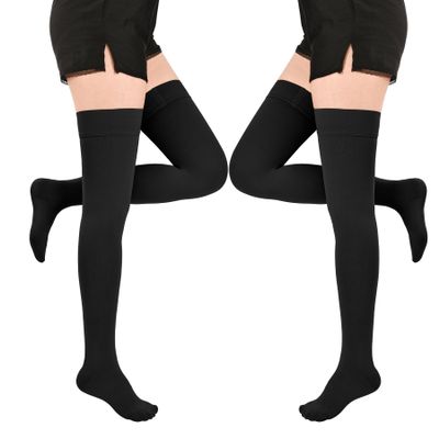 20-30 mmHg Compression Stockings for Women & Men, Graduated Compression Thigh High Compression Socks for Varicose Veins, Medical Support Hose for Pregnant, Teacher, Doctor (2 Pair, Black,2X-L)