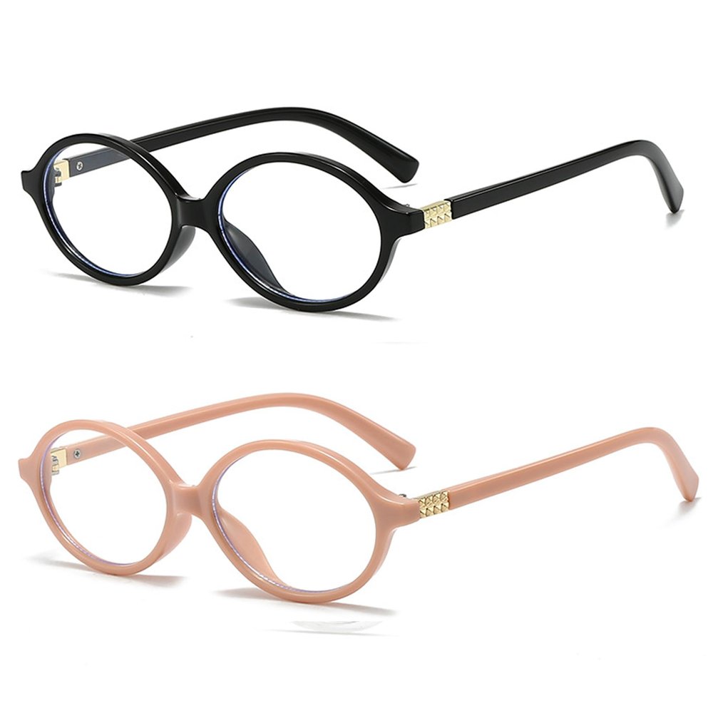 2Pack Retro Oval Reading Glasses for Men Women 90s Style Blue Light Blocking Nerd Eyeglasses (black/pink, 2.75, x)