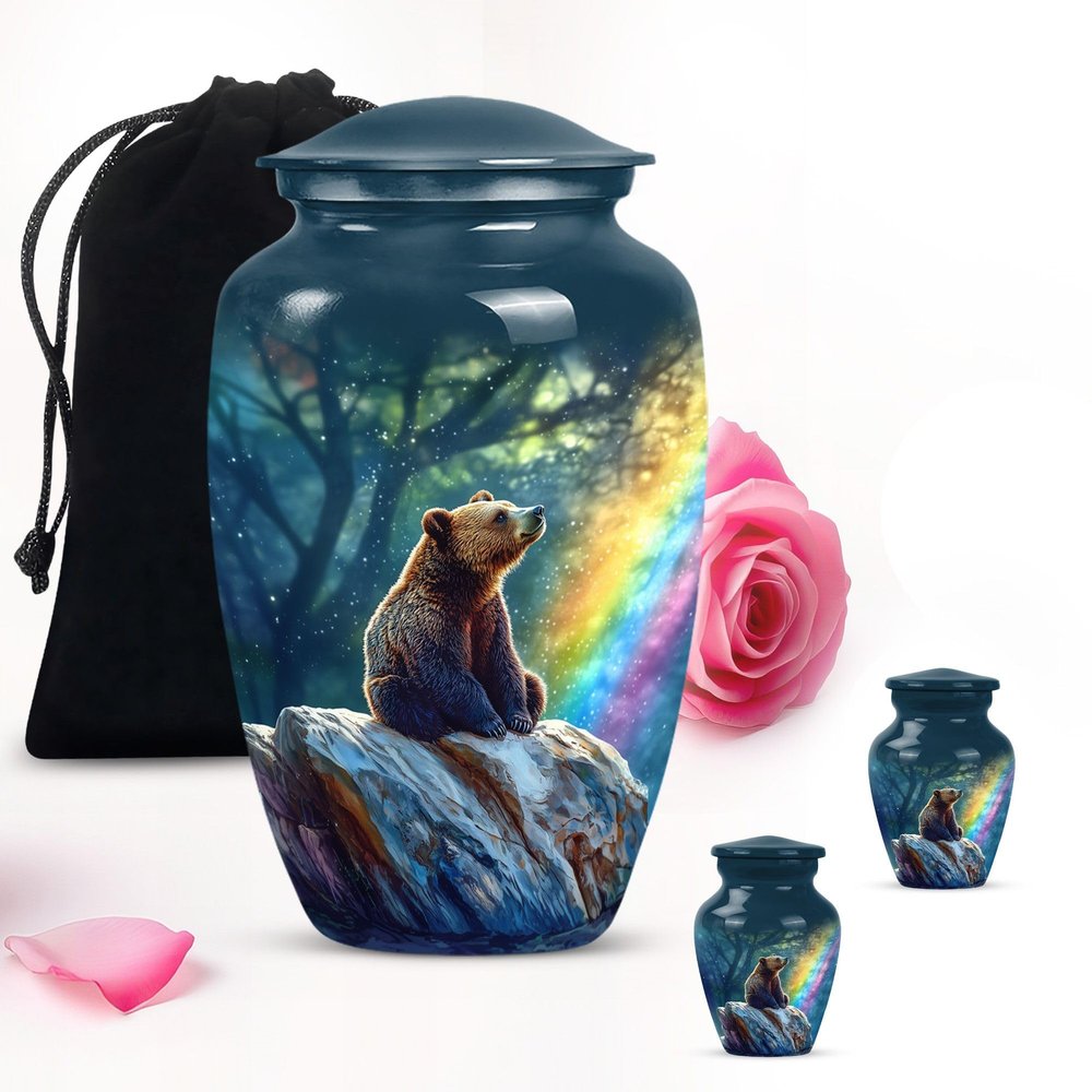 Blue Forest Bear Small urns for Human Ashes Keepsake - Large Funeral urn for Human Ashes Combo of 10 inch & 3 inch