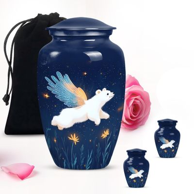 Flying Bear Small urn for Ashes Adult Male - Large Funeral urn for Ashes for Women Combo of 10 inch & 3 inch