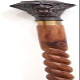 Victorian Style Walking Cane, Spiral Rope Design, Handcrafted Wooden Stick with Joker Head Handle, Brown
