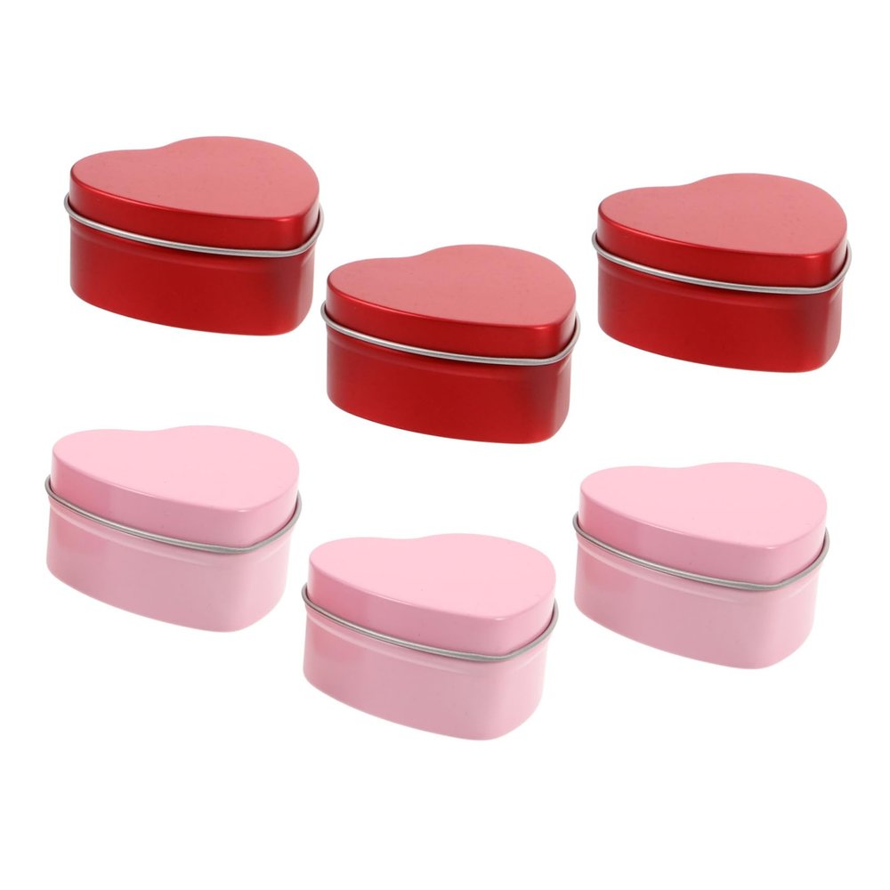 FUNOMOCYA 6pcs Heart Shaped Metal Tins Lids for Valentine's Day Red and Matte Finish Candy and Jewelry Storage Boxes for Small Presents and Keepsakes