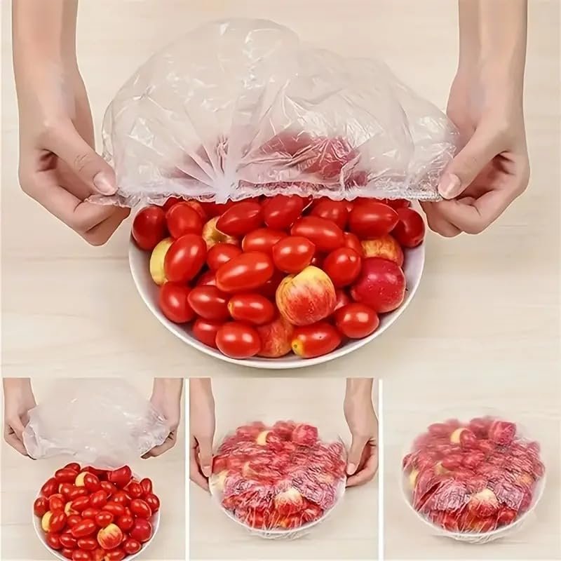 500 pcs Disposable Bowl Covers - Food Cover Stretch Edging, Stretchable Plastic Wrap, Elastic Storage Wraps for Storage Containers, Disposable Fresh Keeping Bag Plastic Cover for Bowl for Family