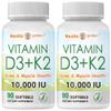 2 Pack Vitamin D3 10000 iu Plus K2 (MK-7) 200 mcg, 90 Coconut Oil Softgels| 2 in 1 VIT D & K Complex | Supports Calcium Absorption, Bone, Immune, & Heart Health view 1