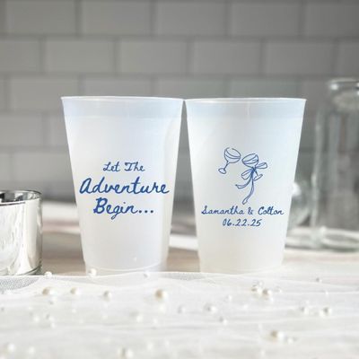 100 Personalized Frosted Plastic Reusable Party Cups, Custom Disposable Cups,Customized Party Modern Wedding Party Bridal Shower Cups (white,16oz)