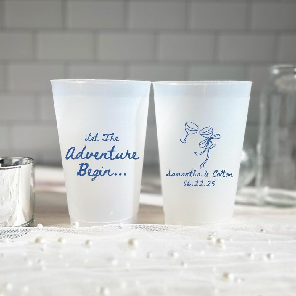 100 Personalized Frosted Plastic Reusable Party Cups, Custom Disposable Cups,Customized Party Modern Wedding Party Bridal Shower Cups (white,16oz)