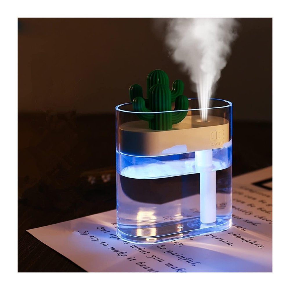 160ML Ultrasonic Cactus Air Humidifier with Colorful Light, USB Essential Oil Diffuser, Anion Mist Maker for Car, Home, and Office