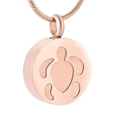 BIAIHQIE Cremation Urn Necklace for Ashes Turtle Engraved Round Funeral Pendant Necklace Memorial Jewelry for Pet/Animal Ashes-Rose Gold