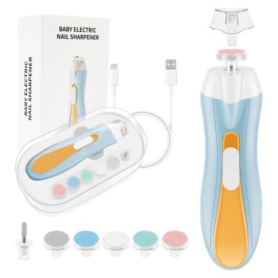 Baby Nail Trimmer Electric Baby Nail File, Baby Nail Clippers with 6 Grinding Heads & LED Light, Safe & Easy Trim Buffer Kit for Baby Newborn Toddler Toes Fingernails Baby Nail Care Kit (Blue)