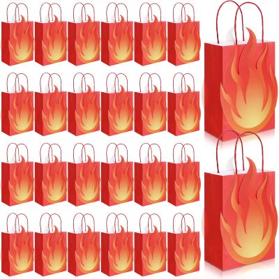 Kolldenn 24 Pack Flame Fire Truck Party Favor Bags - Fire Shaped Reusable Gift Bags for Bonfire Birthdays, Camping & Outdoor Events, Summer Picnic Themed Party Supplies Decorations
