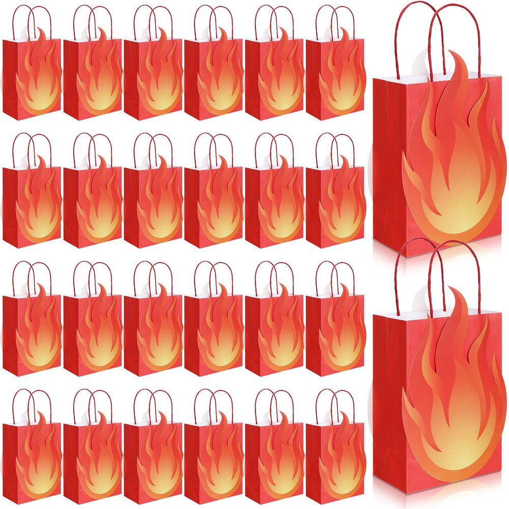 Kolldenn 24 Pack Flame Fire Truck Party Favor Bags - Fire Shaped Reusable Gift Bags for Bonfire Birthdays, Camping & Outdoor Events, Summer Picnic Themed Party Supplies Decorations