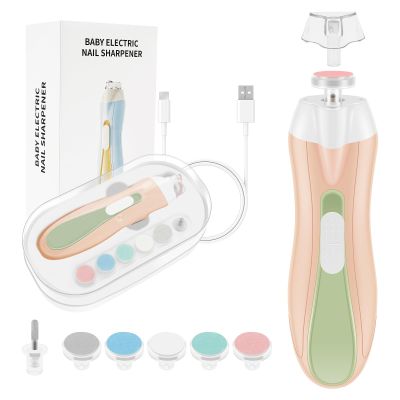 Baby Nail Trimmer Electric Baby Nail File, Baby Nail Clippers with 6 Grinding Heads & LED Light, Safe & Easy Trim Buffer Kit for Baby Newborn Toddler Toes Fingernails Baby Nail Care Kit (Pink)