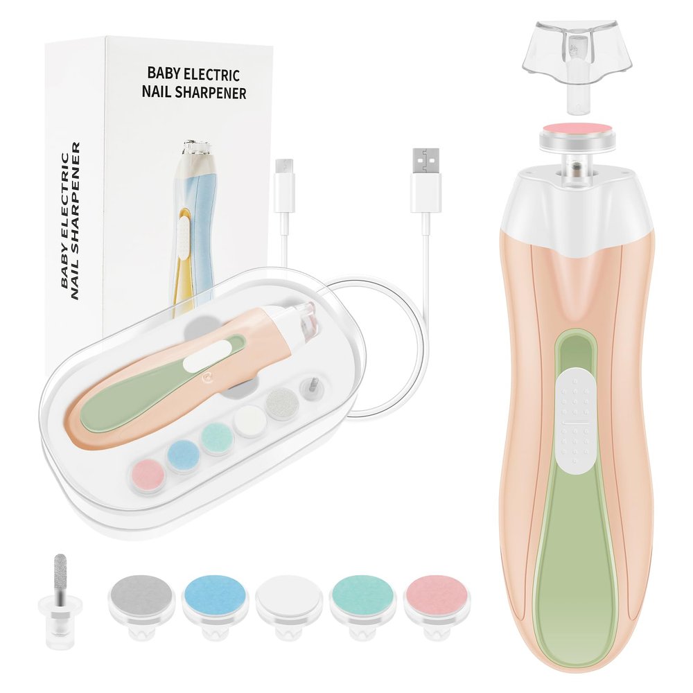 Baby Nail Trimmer Electric Baby Nail File, Baby Nail Clippers with 6 Grinding Heads & LED Light, Safe & Easy Trim Buffer Kit for Baby Newborn Toddler Toes Fingernails Baby Nail Care Kit (Pink)