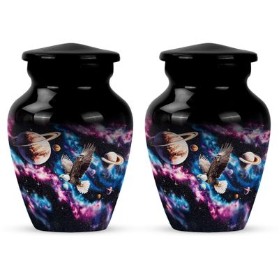 Black Eagle Flying in Space Cremation Urns for Human Ashes Adult Man - Small Urn for Ashes for Women - 3 Inch 2 Pcs