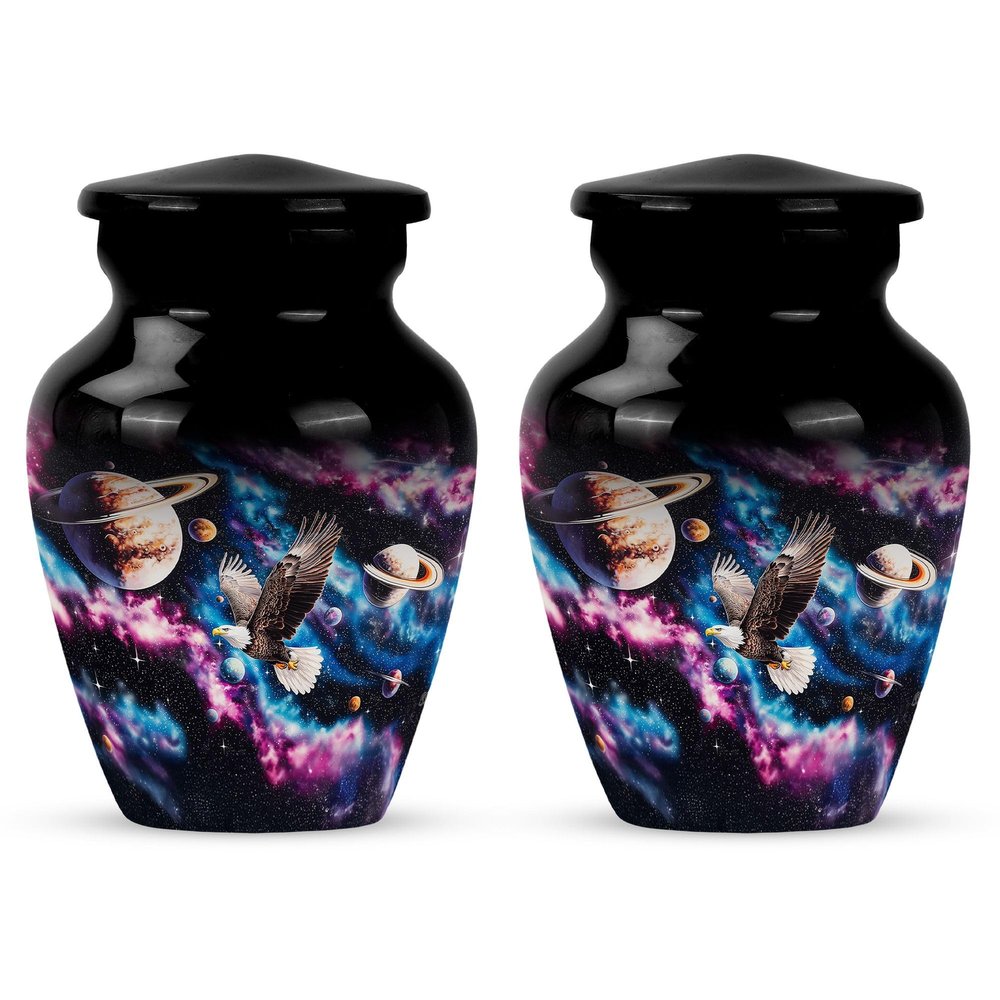 Black Eagle Flying in Space Cremation Urns for Human Ashes Adult Man - Small Urn for Ashes for Women - 3 Inch 2 Pcs