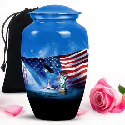 Blue Flying Eagle & American Flag Urns for Human Ashes Adult Female & Male - Large Urns for Human Ashes Adult - Cremation Memorial - 10 Inch