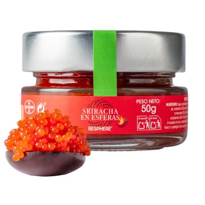 BESPHERE Sriracha Hot Sauce Pearls Spicy & Flavorful Spheres Ideal for Sushi, Woks, Pasta & Grilled Meats Heat-Resistant Gluten-Free 1.76 oz [50 g]