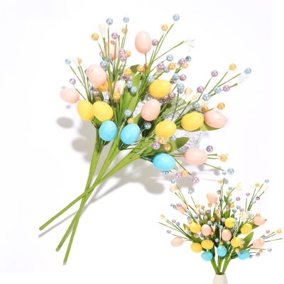 Easter Flower Garland with Eggs Berries Artificial Crafts Wreath Decor Colorful Egg Berry Branches Picks Stems for Indoor Outdoor Spring Home Party Garden Vase Decorative 3 Easter Egg Br