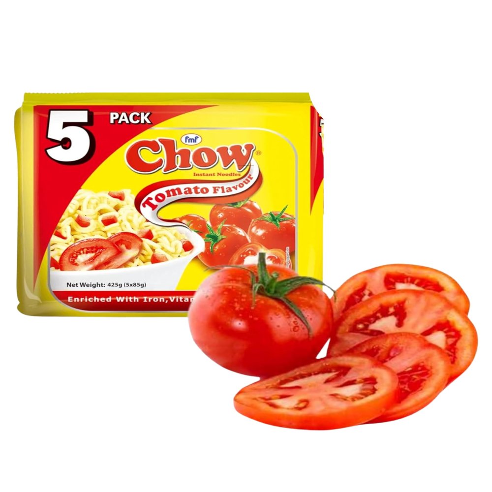 Chow Instant 2 Minute Noodles - TOMATO Flavor with Seasonings (Pack of 5 Packs x 85g) So Delicious Meal ... HALAL