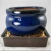 6" Oval Dark Blue Glazed Shohin Bonsai, Cactus & Succulent Combo: Pot + Tray + Rock + Mesh view 1