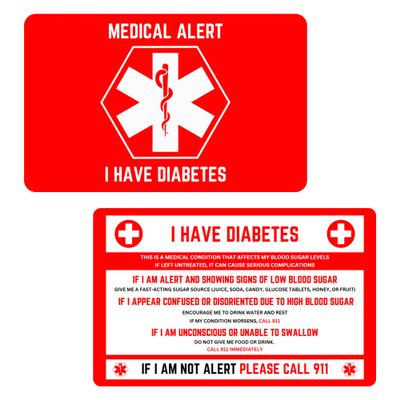 Diabetes Medical Alert Wallet Card, Credit Card Size, Diabetic Supplies for Emergency Identification, Medical Supplies & Equipment for Diabetes Care, Set of 2
