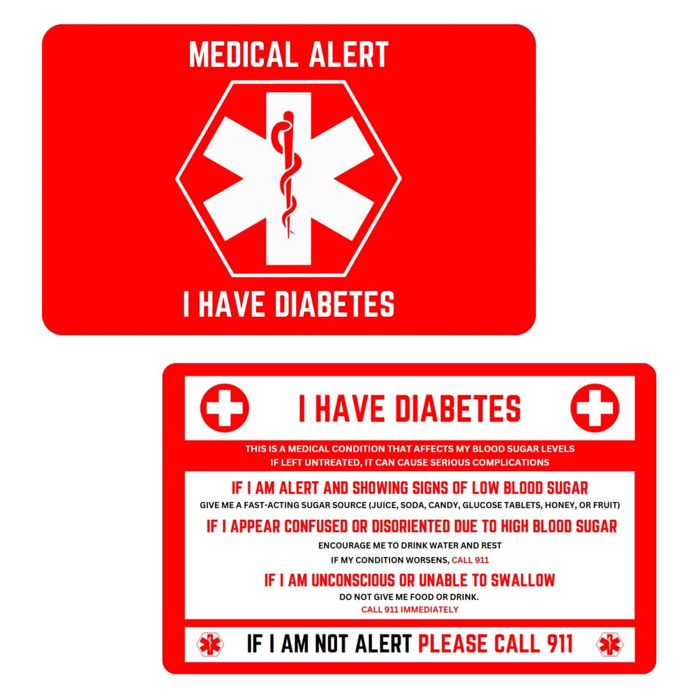 Diabetes Medical Alert Wallet Card, Credit Card Size, Diabetic Supplies for Emergency Identification, Medical Supplies & Equipment for Diabetes Care, Set of 2