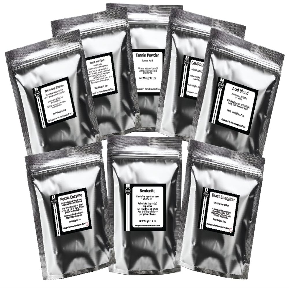 Tapcraft Wine Additive Deluxe Bundle Premium Winemaking Additives Collection Includes Yeast Nutrient, Campden Tablets, Acid Blend, Pectic Enzyme & More Essential Wine Making Supplies
