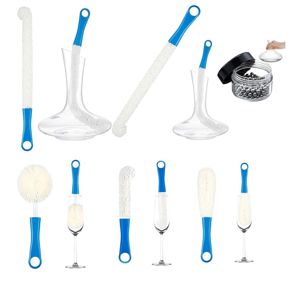 Decanter Cleaning Brush Set of 6,Wine Glass Decanter Flexible Bottle Brush Set with Cleaning Beads Household Tools for Bottle Goblets Glasses Cups