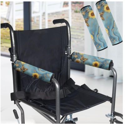 Uorisanigo Wheelchair Armrest Pads Marble Sunflower Butterfly Wheelchair Accessories Universal for Wheelchair Armrests Office Transport Chairs Scooters