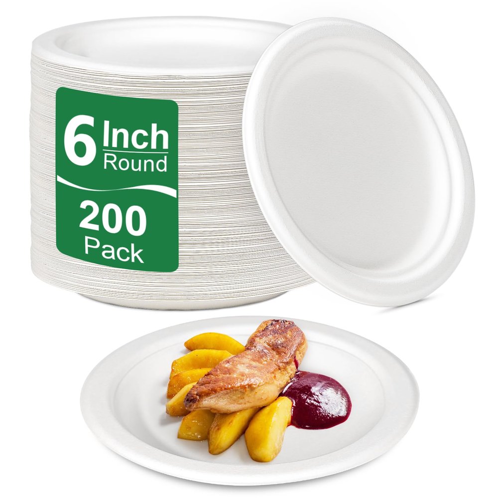 Uniecocus Small Plates 6 Inch, Dessert Paper Plates Disposable for Appetizer, Cake, White, 200 Pack