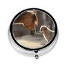 Cute Dog and Horse Pill Box 3 Compartment Round Portable Pill Case for Pocket or Purse Small Weekly Medicine Planner Travel Pillbox with Mirror Decorative Metal Vitamin Holder Gifts view 2