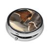 Cute Dog and Horse Pill Box 3 Compartment Round Portable Pill Case for Pocket or Purse Small Weekly Medicine Planner Travel Pillbox with Mirror Decorative Metal Vitamin Holder Gifts view 3