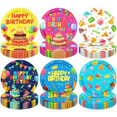 Funhax 48 PCS Happy Birthday Plates Happy Birthday Party Supplies Colorful Paper Cake Plates Tableware Party Decorations for Boy Girl Kids