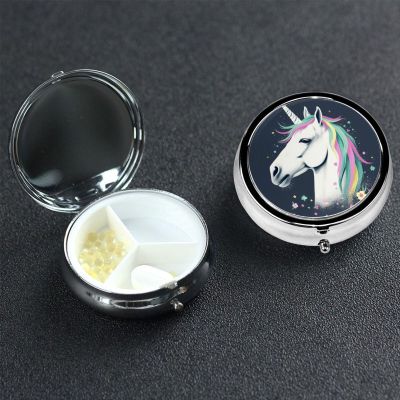 Be Animal Pill Box 3 Compartment Round Portable Pill Case for Pocket or Purse Small Weekly Medicine Planner Travel Pillbox with Mirror Decorative Metal Vitamin Holder Gifts