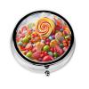 Rainbow Candy Pill Box 3 Compartment Round Portable Pill Case for Pocket or Purse Small Weekly Medicine Planner Travel Pillbox with Mirror Decorative Metal Vitamin Holder Gifts view 2