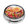 Rainbow Candy Pill Box 3 Compartment Round Portable Pill Case for Pocket or Purse Small Weekly Medicine Planner Travel Pillbox with Mirror Decorative Metal Vitamin Holder Gifts view 3