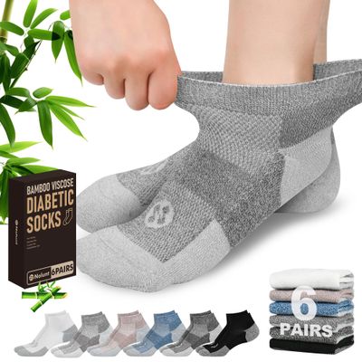 NOLUNT Diabetic Socks for Men,6 Pairs Low Cut Diabetic Neuropathy Socks for Men 9-12/10-13(White+Black+Dark Grey+Deep Grey+Sandy Color+Deep Blue-Medium)