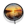 Reeds by The River Pill Box 3 Compartment Round Portable Pill Case for Pocket or Purse Small Weekly Medicine Planner Travel Pillbox with Mirror Decorative Metal Vitamin Holder Gifts view 2