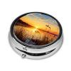 Reeds by The River Pill Box 3 Compartment Round Portable Pill Case for Pocket or Purse Small Weekly Medicine Planner Travel Pillbox with Mirror Decorative Metal Vitamin Holder Gifts view 3