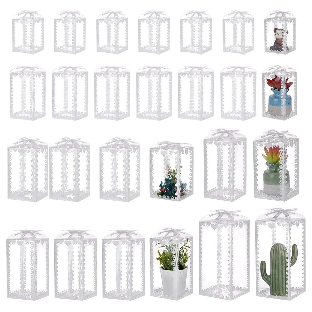 FREEBLOSS 28 Pcs Clear PVC Gift Box Transparent Plastic Storage Container with Lid Reusable Party Favor Box for Jewelry, Candies, or Small Gifts, Perfect for Weddings, Birthdays, and Holidays