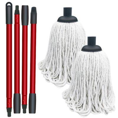 1 PCS Ocedar Spin Mop Four-Section Handle and 2 PCS Cotton String Screw on Mop Replacement Head Compatible with Ocedar as Well All Standard US Threading Pole (Acme 3/4 inch Thread)